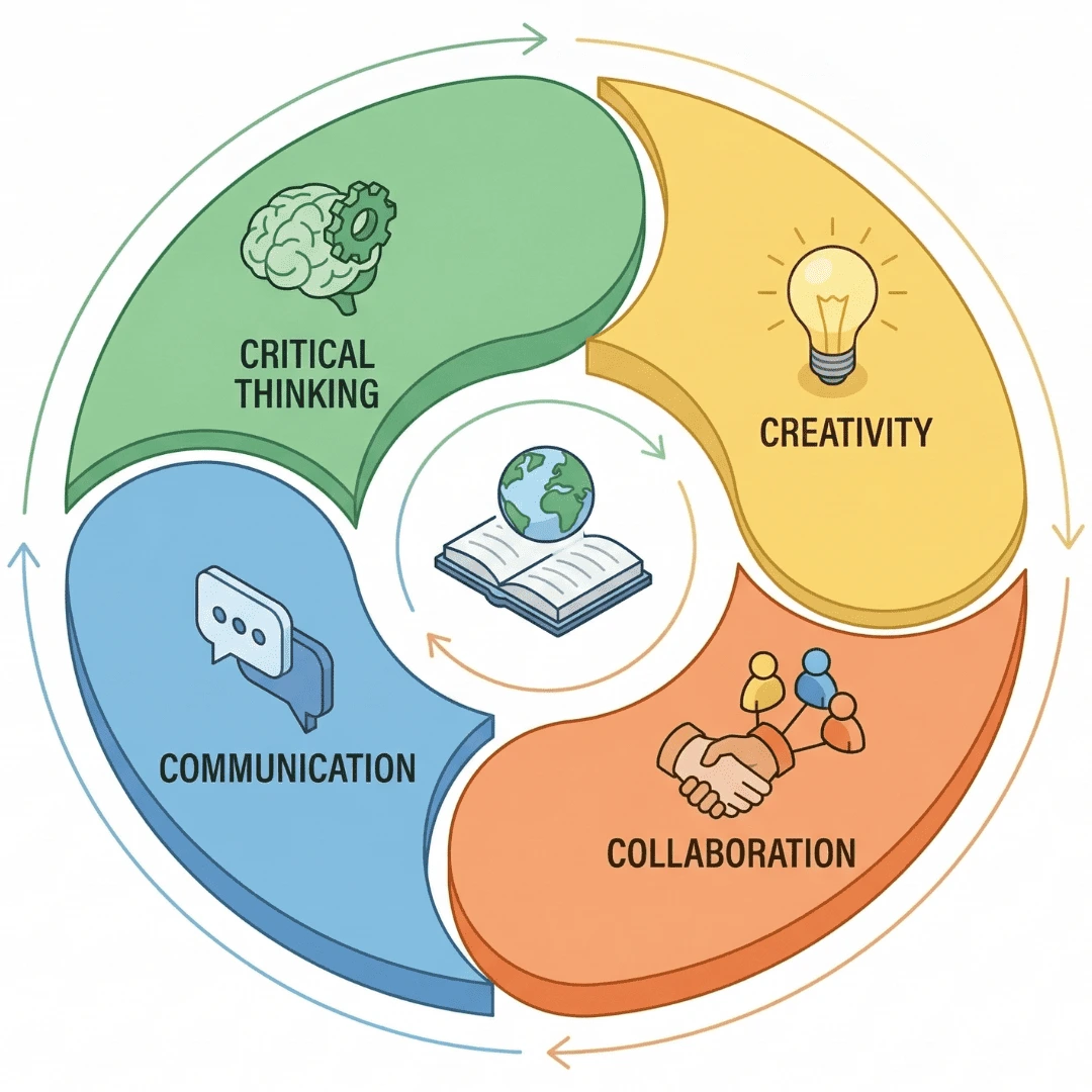 Fokus pada 4C: Critical, Creativity, Collaboration, Communication.