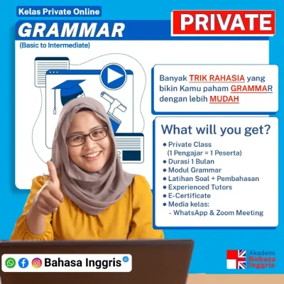 Mastery Grammar hanya dalam 30 hari! Bedah logika struktur kalimat secara presisi dengan sistem Puzzle Mapping (1-on-1).